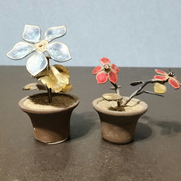 Bovano of Cheshire enamel on copper flower pots